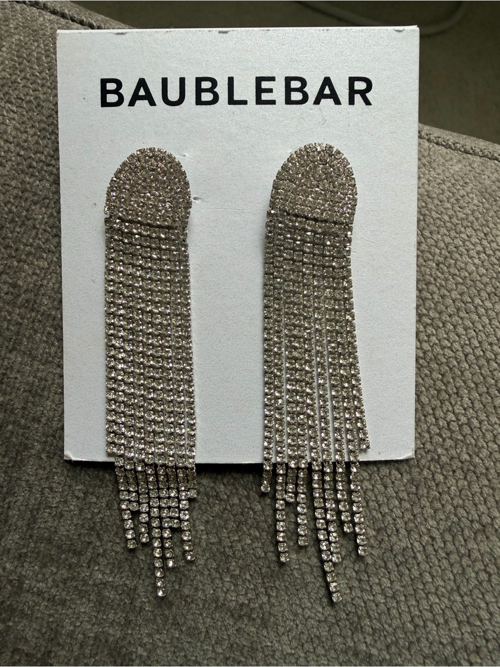 BaubleBar Silver Rhinestone Cascade Fringe Earrings